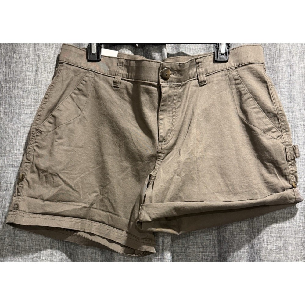 Boston Traders Womens Roll Cuff Shorts Tan Size 14 Adjustable length Pockets NWT